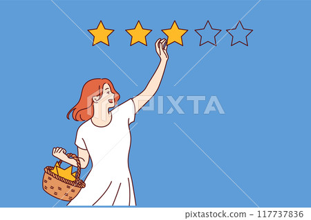 Satisfied woman gives three-star rating, leaving positive feedback after using services 117737836