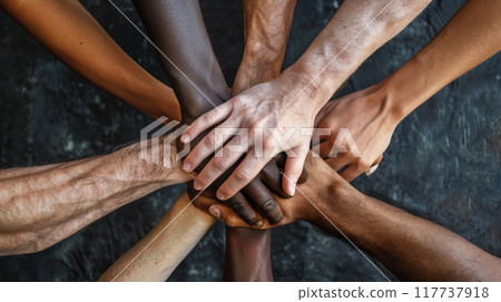 Diverse Hands Joined Together in Unity 117737918