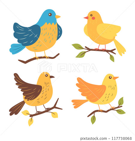 Cute Colorful Dove Pigeon Bird Animal Cartoon Character Perched on Tree Branch Cute Colorful Dove Pigeon Bird Animal Cartoon Character Perched on Tree Branch 117738068