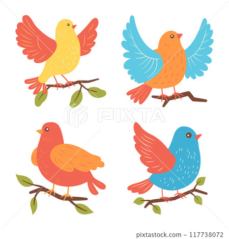Cute Colorful Dove Pigeon Bird Animal Cartoon Character Perched on Tree Branch 117738072