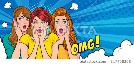 Woman whispering gossip secret to her friend surprise In Retro Vintage Pop Art Comic Style 117738268