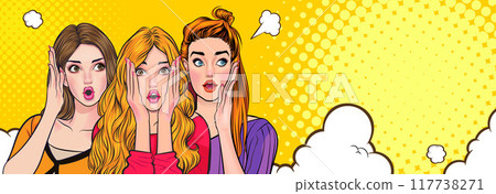 Woman whispering gossip secret to her friend surprise In Retro Vintage Pop Art Comic Style 117738271