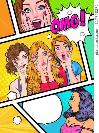 Woman whispering gossip secret to her friend surprise In Retro Vintage Pop Art Comic Style 117738273