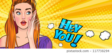 woman talking whispering gossip secret retro pop art comic vintage 117738294