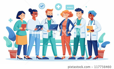 Empowering patients through information! A doctor and patient discuss treatment options during a check-up in a modern clinic, leading to informed decisions. 117738460