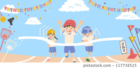 Illustration of children running at a sports day Illustration of children running at a sports day 117738525