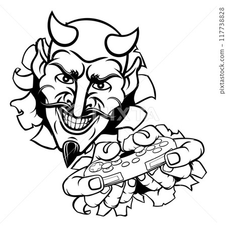 Devil Gamer Video Game Controller Mascot Cartoon Devil Gamer Video Game Controller Mascot Cartoon 117738828