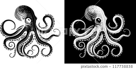Octopus Cthulhu Tattoo Woodcut Kraken Mascot Squid Octopus Cthulhu Tattoo Woodcut Kraken Mascot Squid 117738838