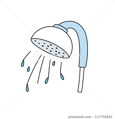 A cartoon drawing of a shower head with water spraying out of it 117738883