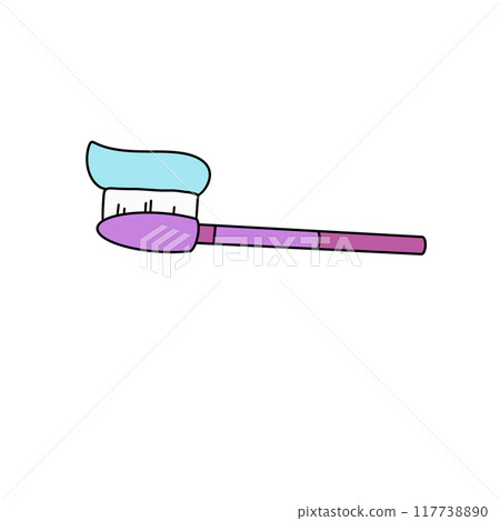 A cartoon toothbrush with toothpaste on it A cartoon toothbrush with toothpaste on it 117738890