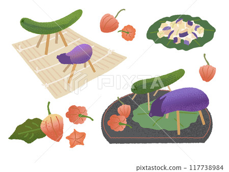 Obon cucumber and eggplant illustration set Obon cucumber and eggplant illustration set 117738984