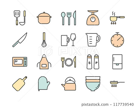 Kitchen utensils and cooking utensils icon set color Kitchen utensils and cooking utensils icon set color 117739540