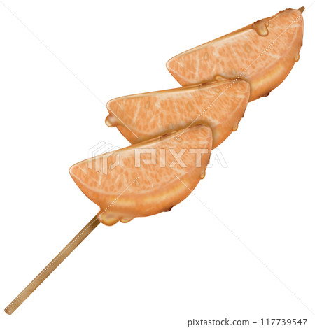 Orange tanghulu candied coating syrup of Chinese snacks fruits,Sweet dessert skewer hand drawn illustrations,Sweet Tang hulu snacks set Orange tanghulu candied coating syrup of Chinese snacks fruits,Sweet dessert skewer hand drawn illustrations,Sweet Tang hulu snacks set 117739547