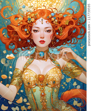 Pop surreal fantasy illustration of an Asian woman 117739595