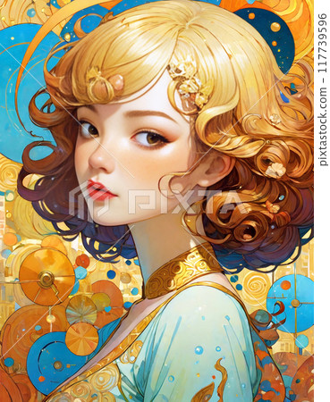Pop surreal fantasy illustration of an Asian woman 117739596