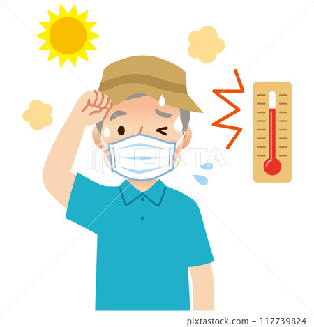 老人戴口罩出汗，口罩中暑，戶外高溫 117739824