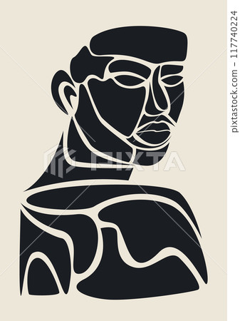 Abstract hand drawn modern trendy woman face in black color. Monochrome print for clothes 117740224