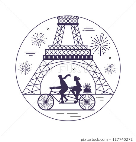 Travel Paris Circle Line Icon with Eiffel Tower 117740271