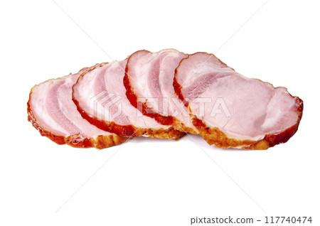 Ham sliced baked meat isolated on the white Ham sliced baked meat isolated on the white 117740474