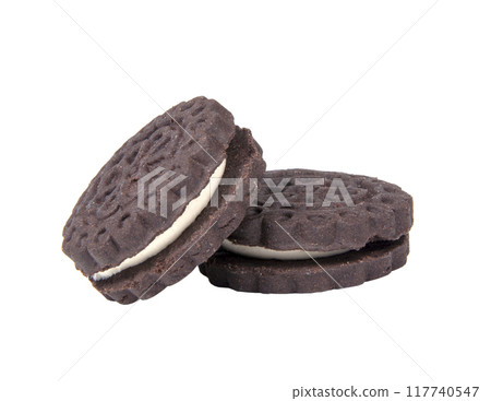 Black biscuit cookies with cream isolated on the white Black biscuit cookies with cream isolated on the white 117740547