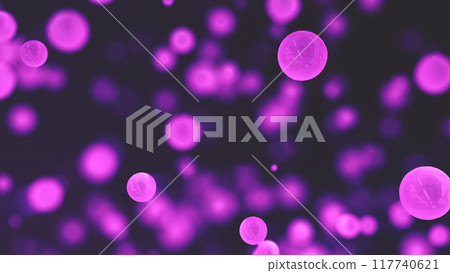 Abstract purple glowing background with flying balls circles atoms molecules particles energy bubbles Abstract purple glowing background with flying balls circles atoms molecules particles energy bubbles 117740621