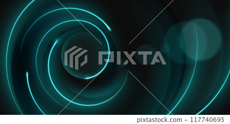 Dark background with circular neon light glow line 117740695