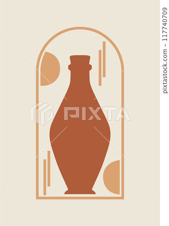 Aesthetic geometric illustration with ceramic vase. Contemporary vector art with balanced elements. Aesthetic geometric illustration with ceramic vase. Contemporary vector art with balanced elements. 117740709