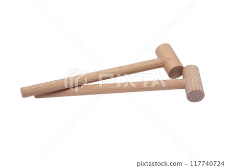 wooden drums drumsticks isolated on the white 117740724