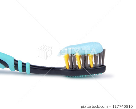 Black blue toothbrush isolated on the white Black blue toothbrush isolated on the white 117740810