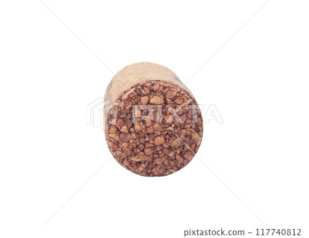 Vintage wine cork isolated on the white background 117740812