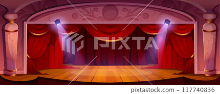 Empty theater stage with red curtains 117740836