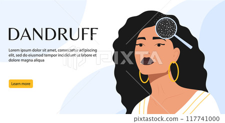 Womens dandruff problem on the head banner. Hair scalp problem. Fungal skin diseases, dermatology. Womens dandruff problem on the head banner. Hair scalp problem. Fungal skin diseases, dermatology. 117741000