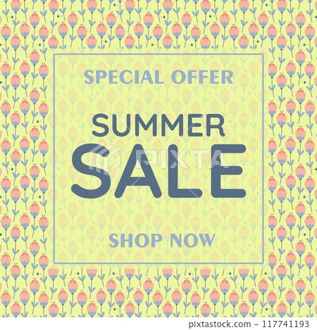 Summer sale banner, discount poster with flowers. Hot season discount business concept. Invitation 117741193