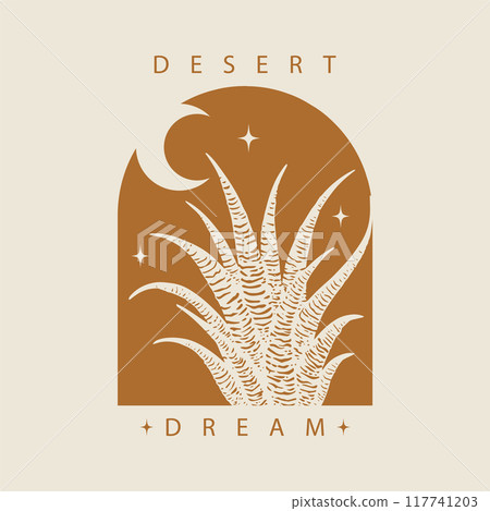 Minimalistic logo design with cactus illustration. Modern aesthetic art, desert dream flat badge. 117741203