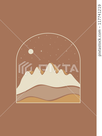 Abstract minimalistic night mountains landscape poster. Himalayas peaks vector contemporary art print Abstract minimalistic night mountains landscape poster. Himalayas peaks vector contemporary art print 117741219