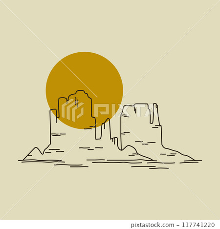 Grand Canyon National Park in Arizona square illustration. The Great American Desert morning. West Mitten buttes Grand Canyon National Park in Arizona square illustration. The Great American Desert morning. West Mitten buttes 117741220