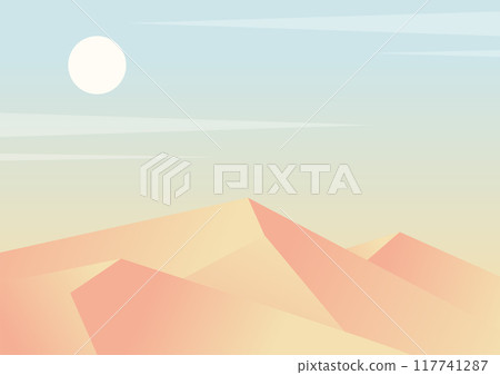 Aesthetic desert landscape gradient dunes illustration. Africa travel, travel to Egypt. Morning sunrise 117741287