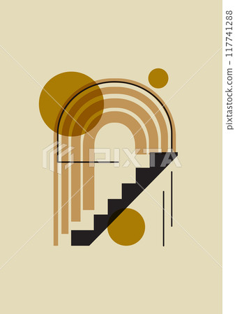 Burnt orange terracotta colors balancing shapes poster. Minimalist aesthetic illustration. Home decor 117741288