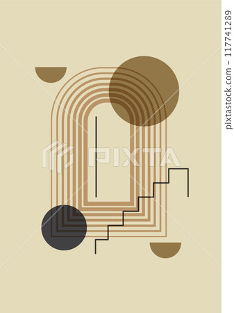 Minimalist aesthetic balancing shapes poster. Home decor wall prints. Burnt orange, terracotta colors. Modern wallpaper 117741289
