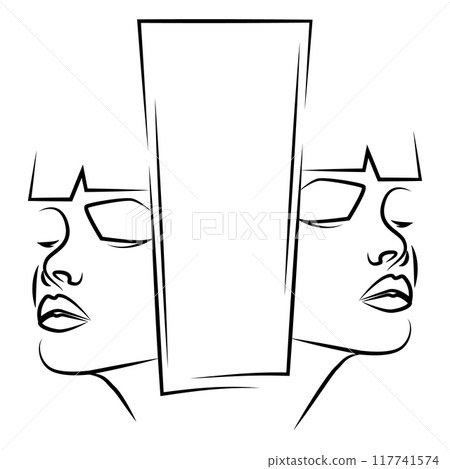Abstract minimalist face one line drawing logo. Portrait of beautiful women beauty studio 117741574