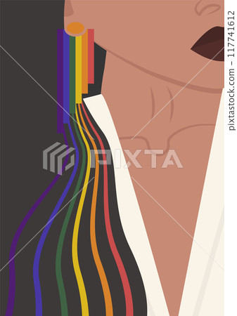 Young woman with rainbow earring illustration. Aesthetic art of lesbian lady. Young woman with rainbow earring illustration. Aesthetic art of lesbian lady. 117741612