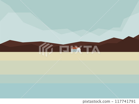 Minimalist Scandinavian landscape vector illustration. Nordic landscape, Springtime village landscape. 117741791