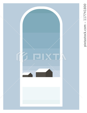 Nordic village landscape view illustration poster. Scenic winter nature 117741800