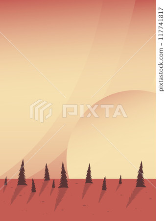 Brown valley landscape illustration poster. Sunset in national Yellowstone park art. 117741817