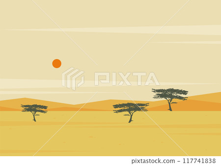 African landscape at sunset, trees and mountains Savannah wild nature, Serengeti national park. African landscape at sunset, trees and mountains Savannah wild nature, Serengeti national park. 117741838