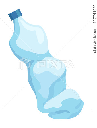 Crumpled bottle icon. Broken plastic bottle, empty plastic container, recyclable garbage eco concept. Recycling waste element. Vector isolated illustration 117741995