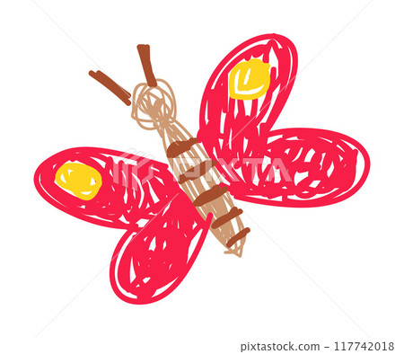 Butterfly as Kids Doodle Simple Hand Drawn Element Vector Illustration 117742018