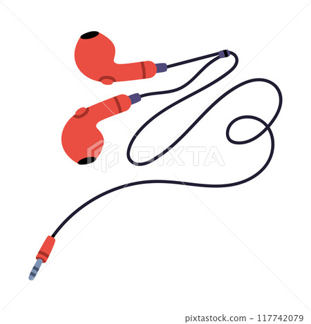 Headphones or Earphones with Cable as Device for Music Listening Vector Illustration 117742079