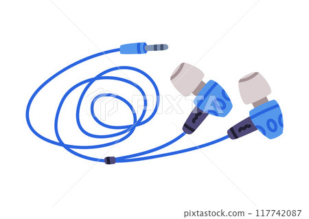 Headphones or Earphones with Cable as Device for Music Listening Vector Illustration 117742087