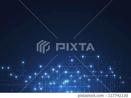 Abstract technology blue hexagons pattern background for Network connection concept with mesh dots and lines innovation. Vector illustration 117742130